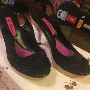 Betsey Johnson Jet Black Slingback Stiletto New! 8