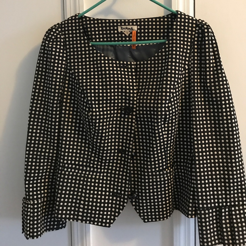 Black & white polka dot jacket from Anthropologie