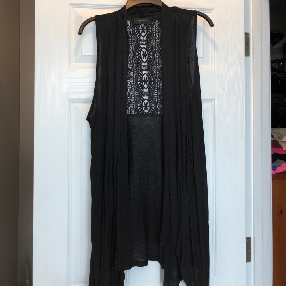 Black vest with crocheted cutout in back NWOT