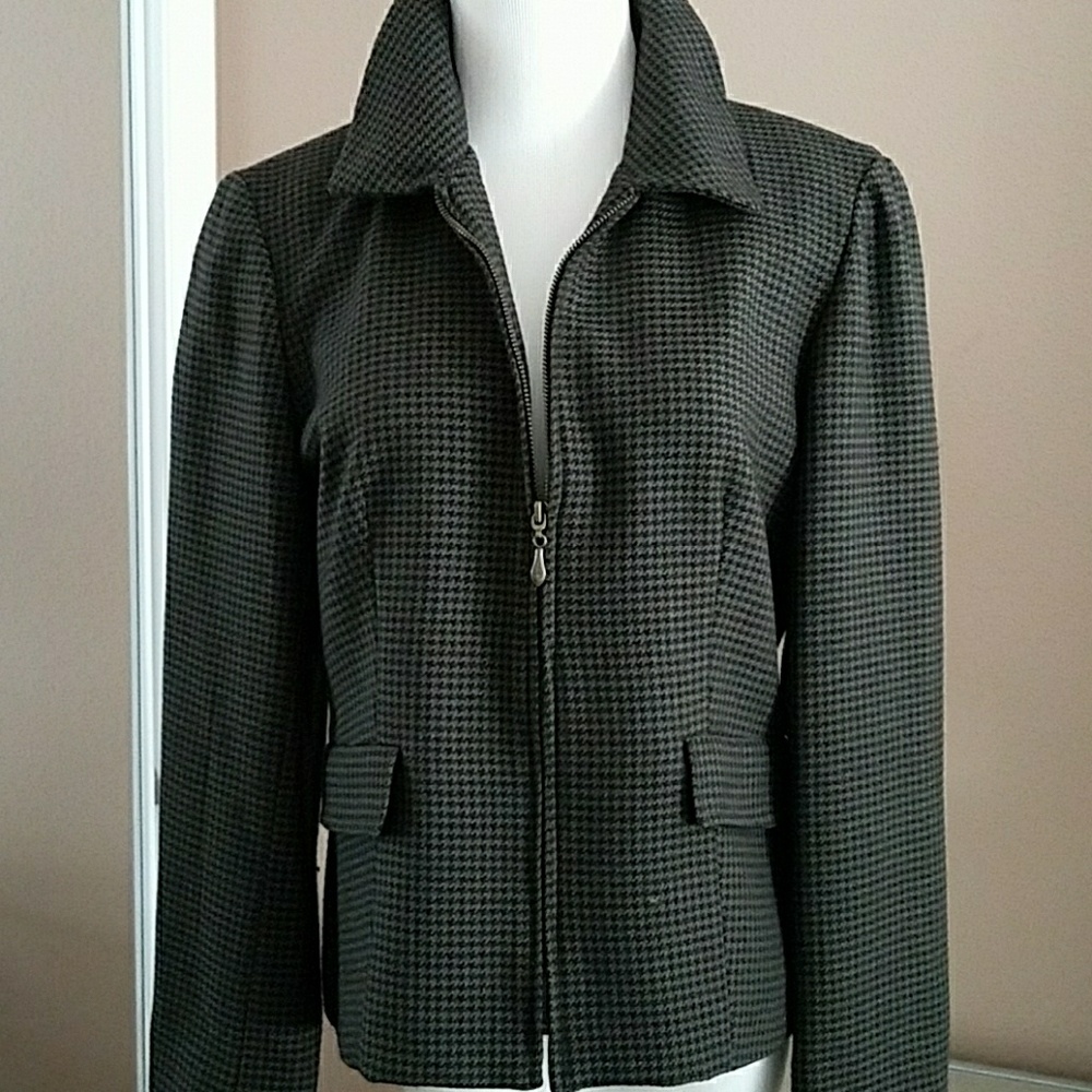 Houndstooth Olive and Blk Blazer 6 Jacket