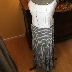 Grey and white striped long skirt. Size L
