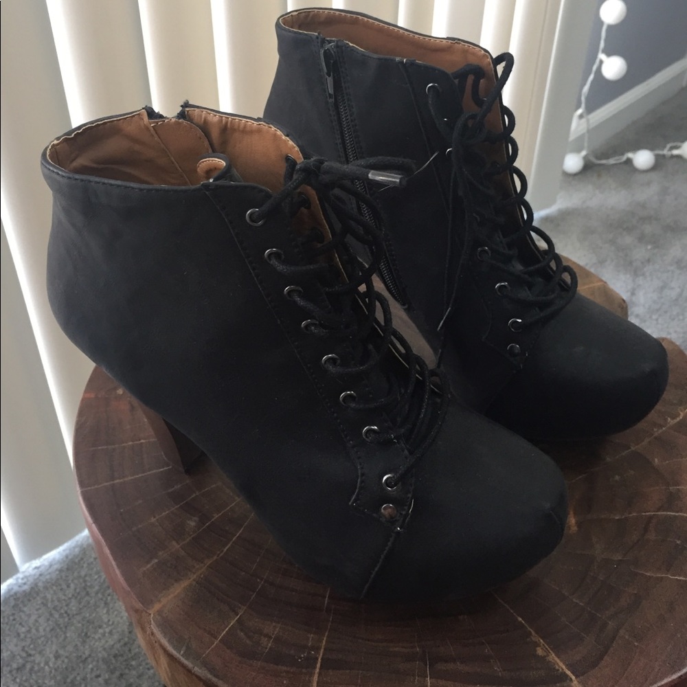 Black faux leather booties