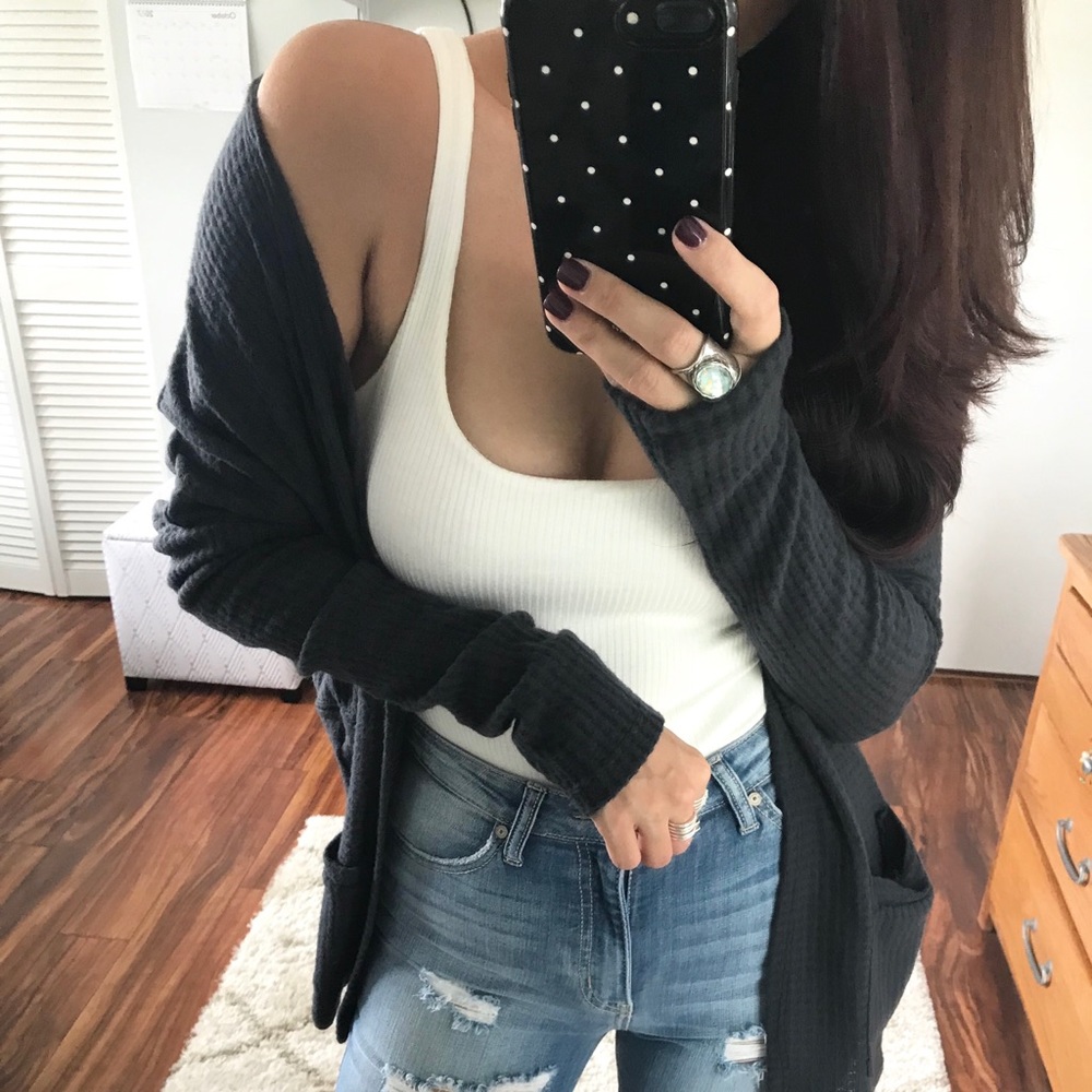 CLEARANCE 🔳LAST 1 • Gianna Waffle Cardigan - Navy - Picture 4 of 6