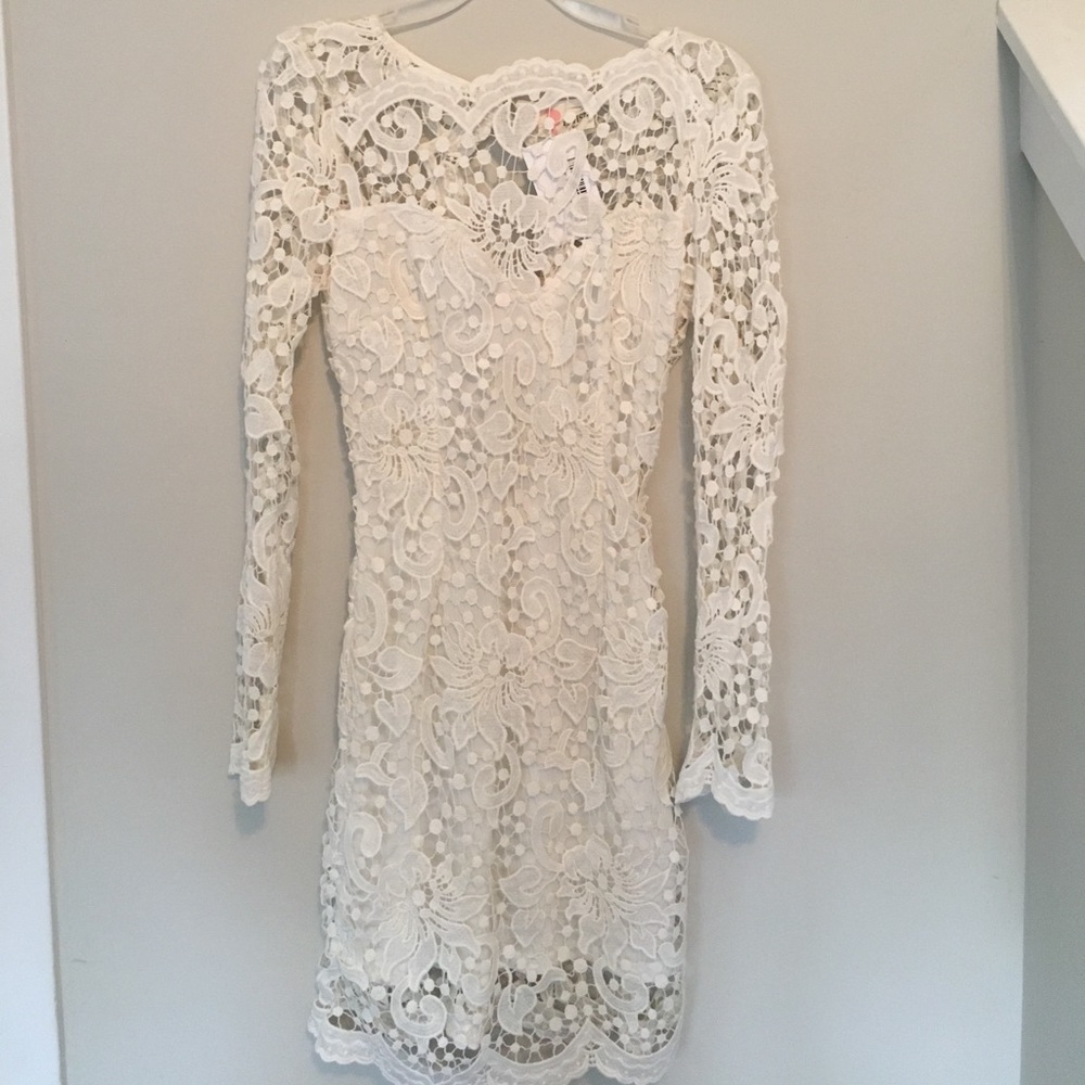 White lace long sleeve women's dress- Small