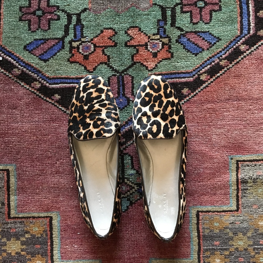 Coach leopard print calf hair flats