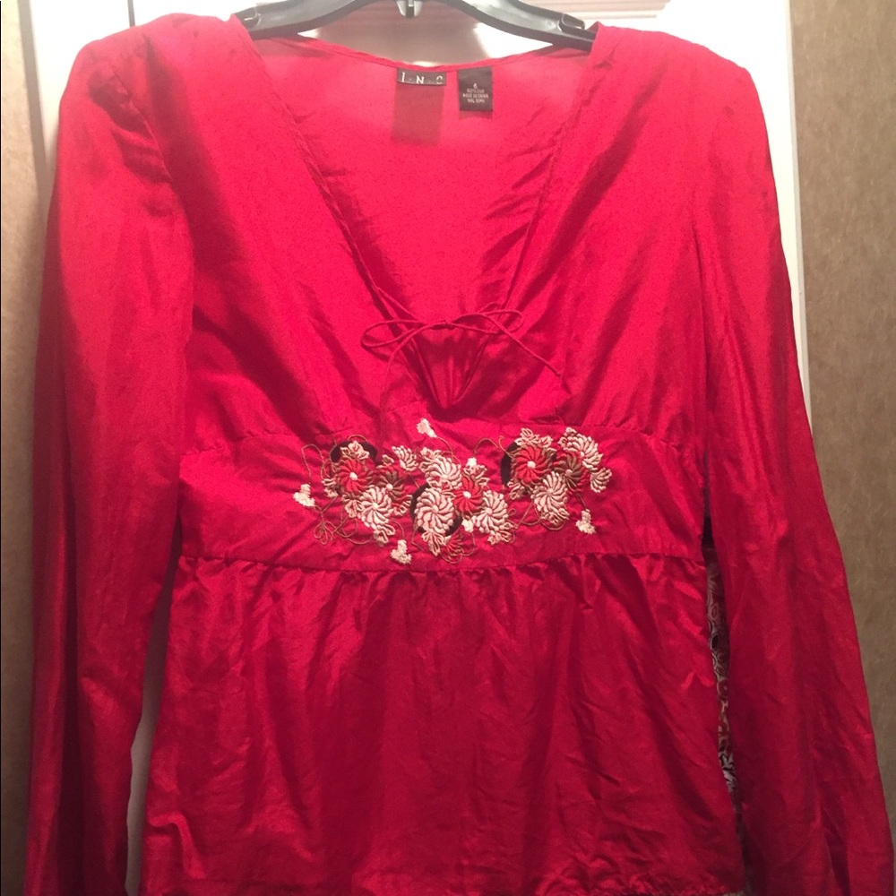 Inc silk red blouse suze 6 was skirt small