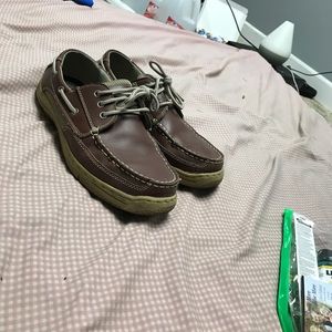 Dark leather boat shoes