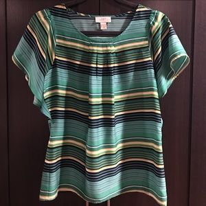 Loft Navy & Green striped blouse