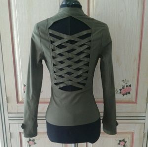 Olive lace up back military jacket size small