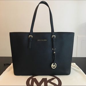MICHAEL KORS Black Jet Set Travel Saffiano Tote