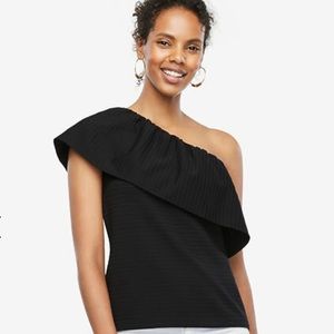 Deep ruffle one shoulder top