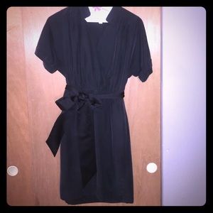 Black silky v-neck Loft dress with belt