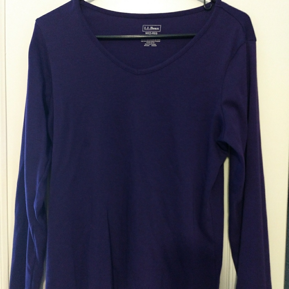 Purple long sleeve v neck t shirt. LL bean medium