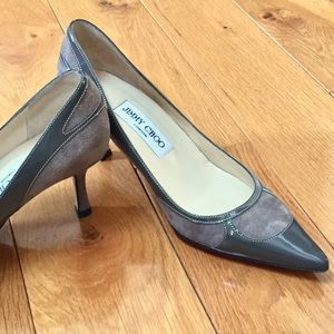 Jimmy Choo grey/patent Panama Pumps