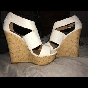 White/cork heels