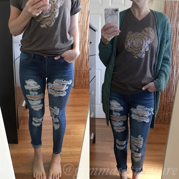 Distressed Mid waist/ Ankle Denim || 3, 9 - Picture 3 of 3