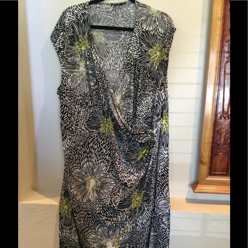 Black, White and Lime Green Print Dress