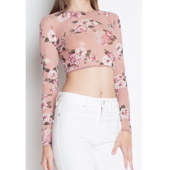 Tops - Floral mesh crop top