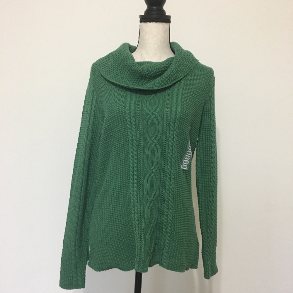 Jeanne Pierre Green Knit Cowl Neck Sweater Cotton