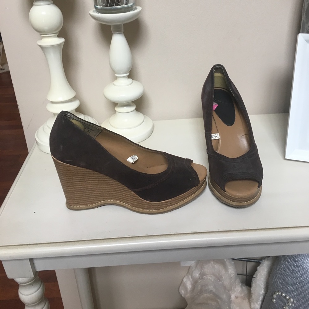 Brown Suade Wedges - Size 8
