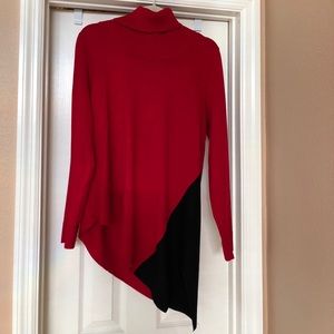 Red and black tunic turtleneck sweater