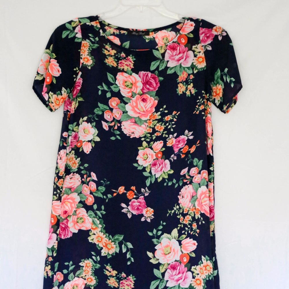 Navy and Pink Floral Shift Dress