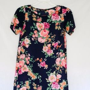 Navy and Pink Floral Shift Dress