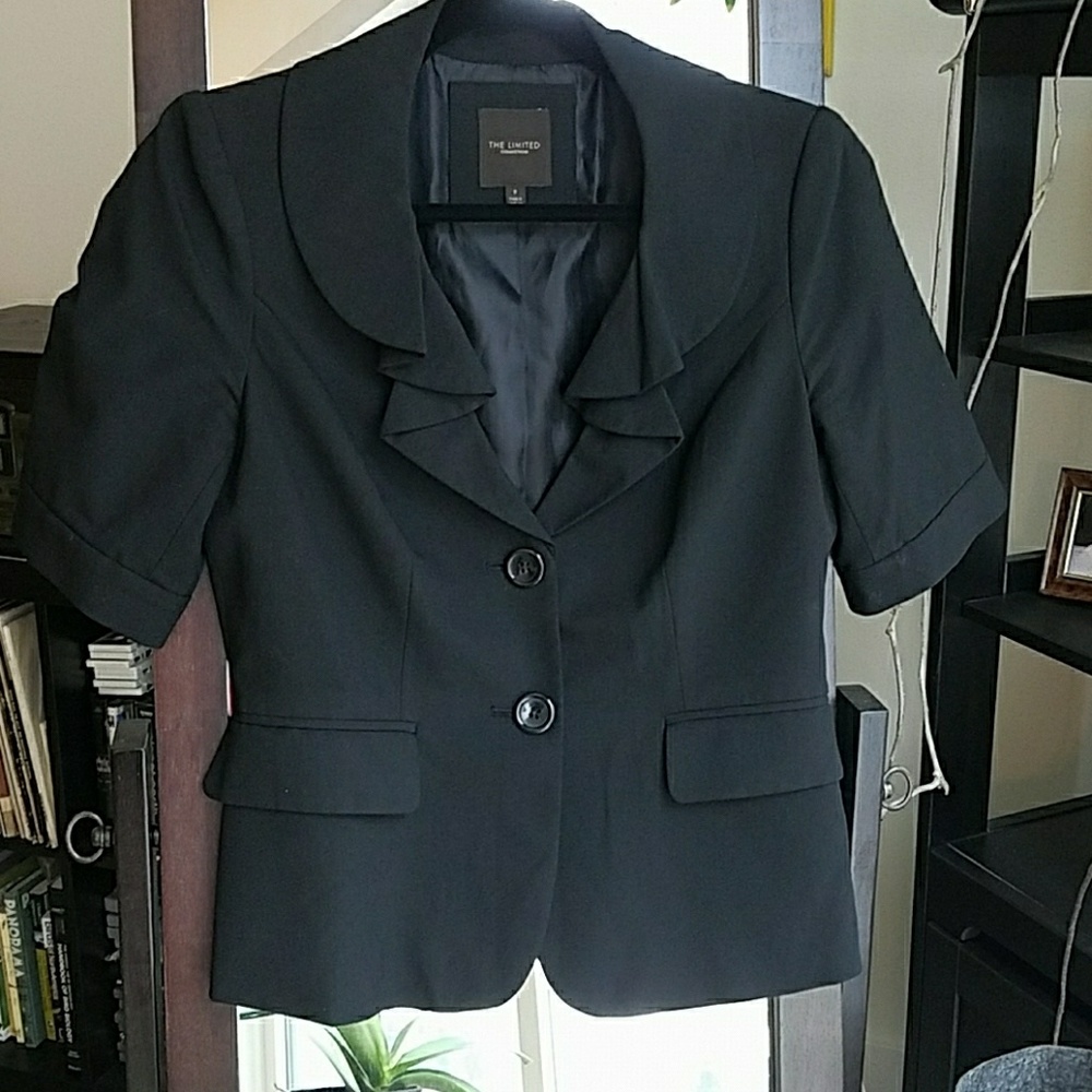 Black ShortSleeve Ruffle Collar Blazer The Limited