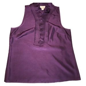 Sleeveless silk ruffle detail blouse