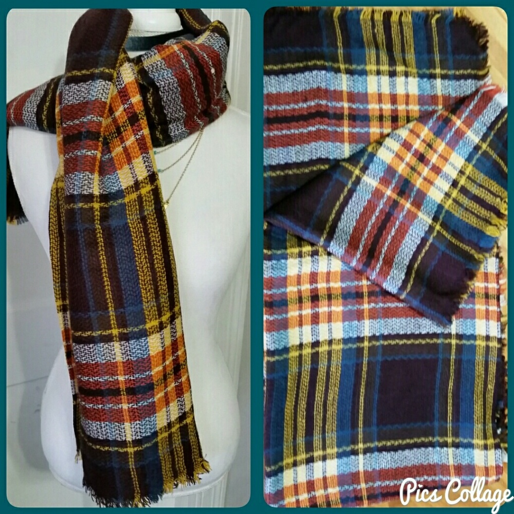 Plum Autumn Plaid Blanket Scarf