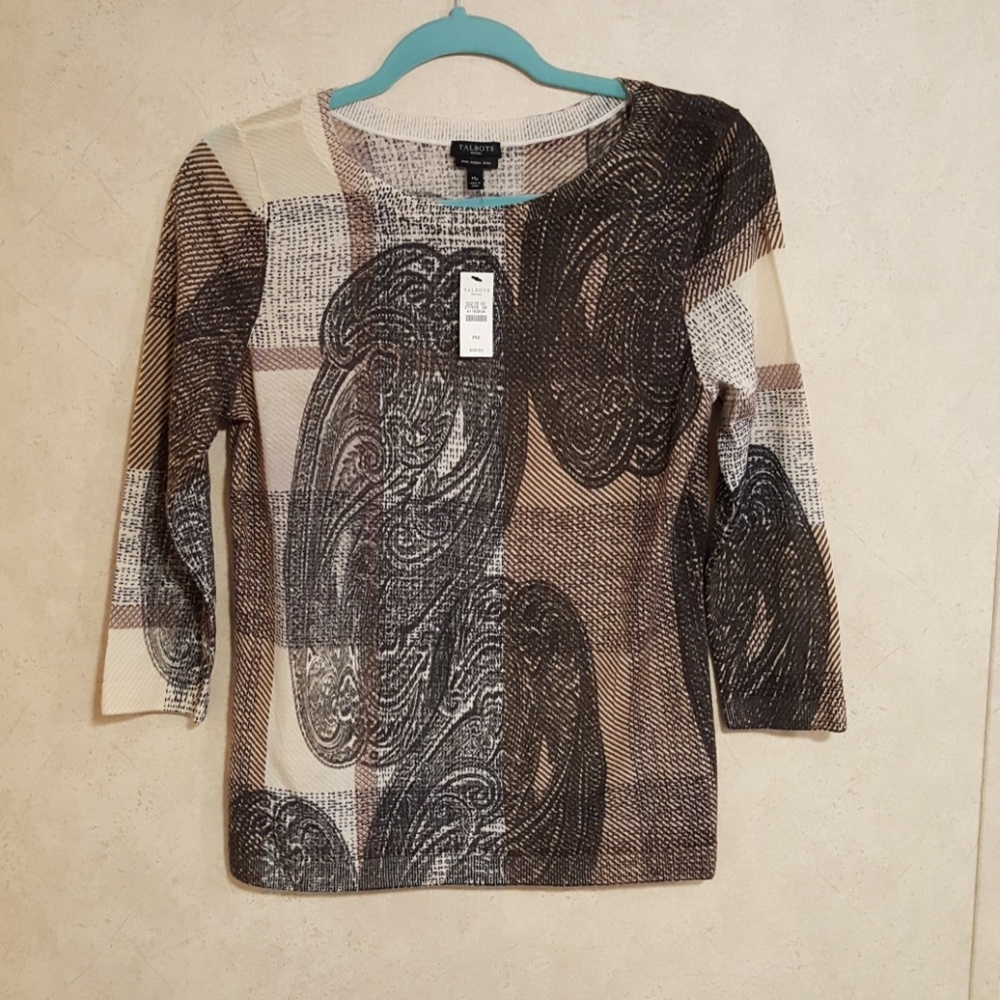 Talbots Petite Paisley Print Merino Wool Sweater