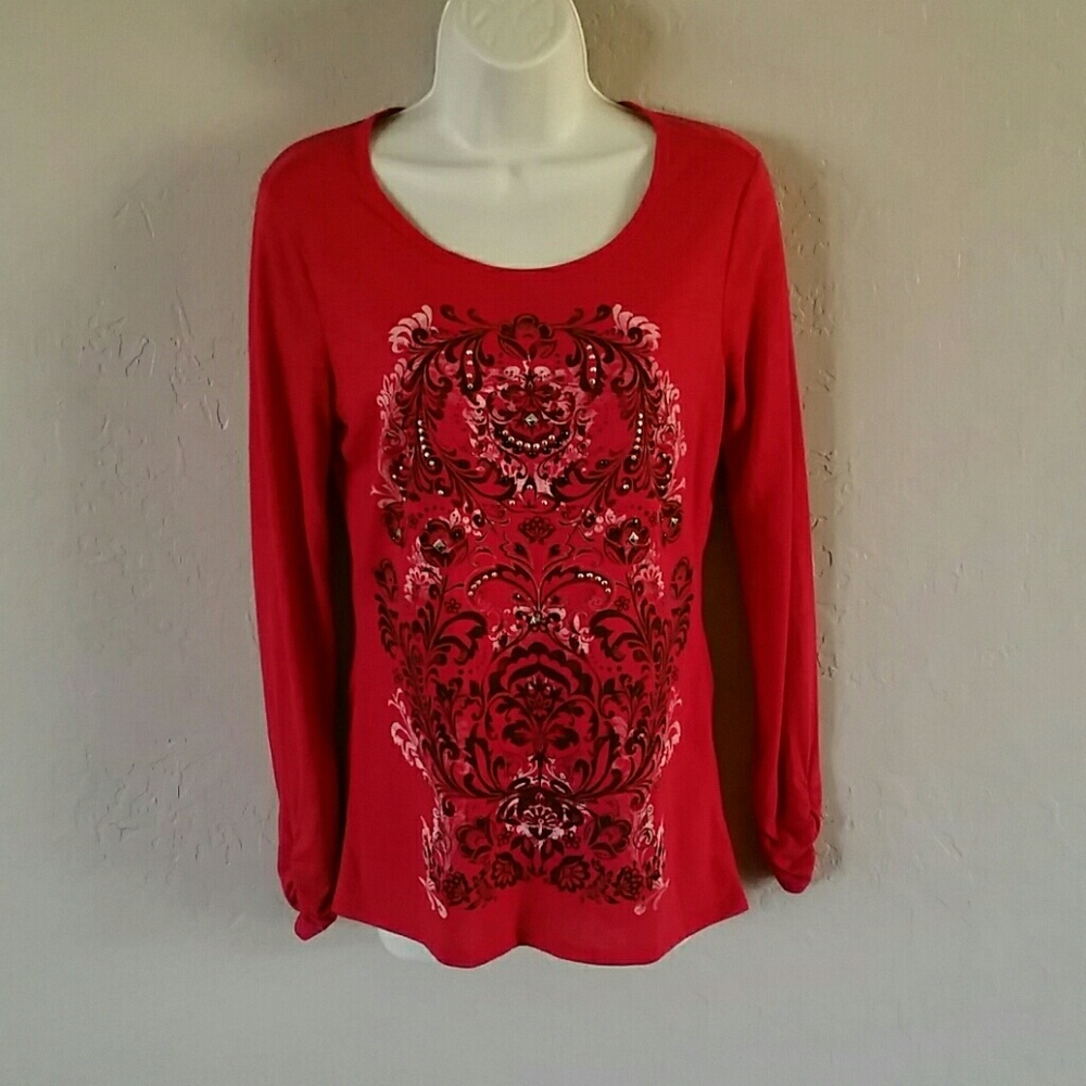 Dark Red Top w/ Designs & Embellishments