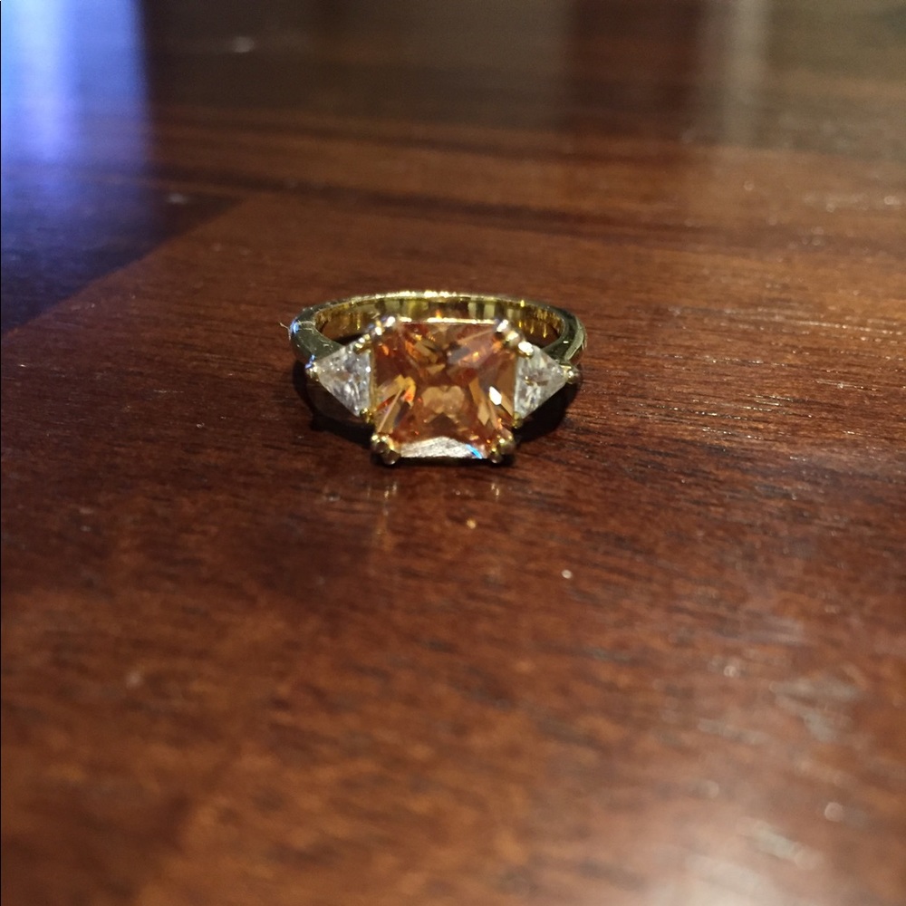 November birthstone ring with gold plated band.