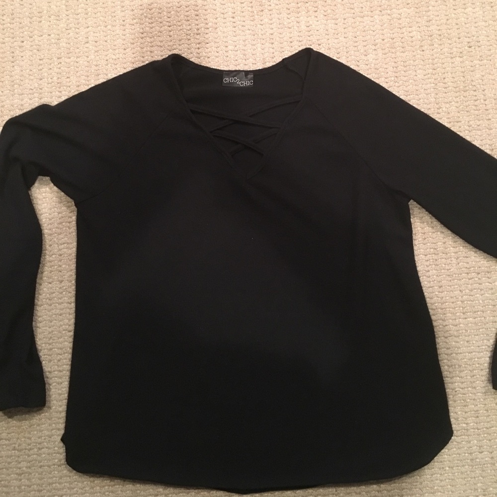 Black lightweight sweater with cross cross front
