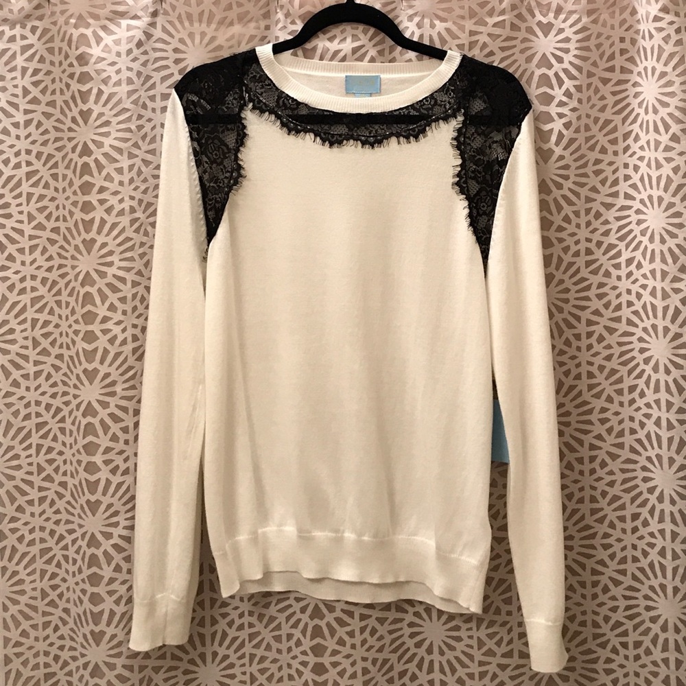Off-white and black lace sweater