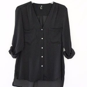 H&M Black Pocket Blouse with White Polka Dots