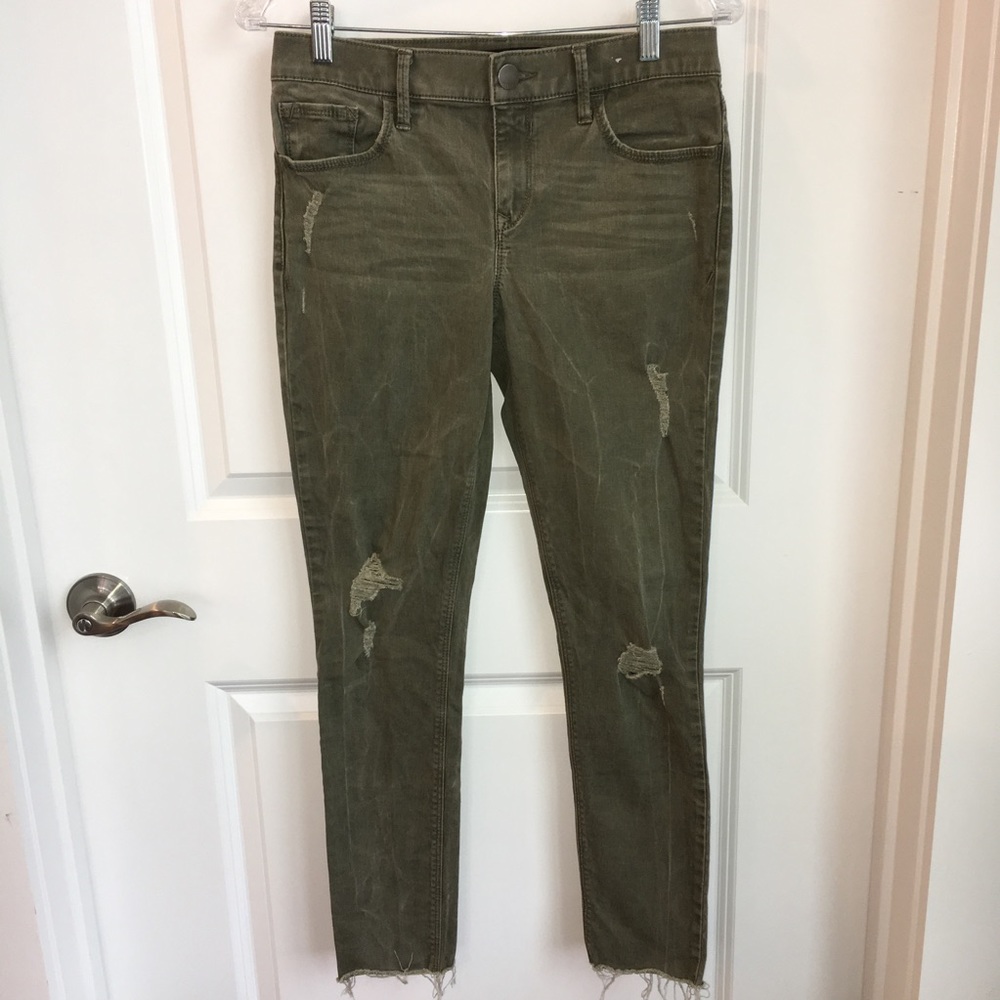 π₯HPπ₯Express Army Green Frayed Ankle Legging Jean - Picture 3 of 8