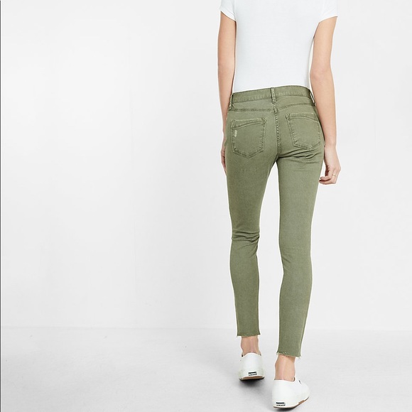 π₯HPπ₯Express Army Green Frayed Ankle Legging Jean - Picture 2 of 8