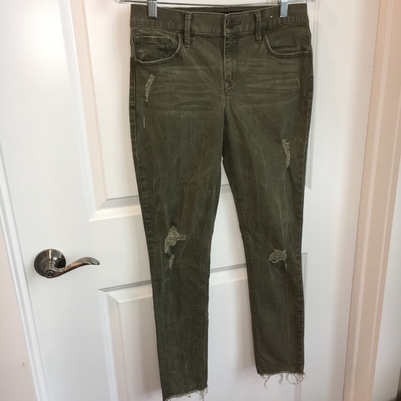 π₯HPπ₯Express Army Green Frayed Ankle Legging Jean - Picture 4 of 8