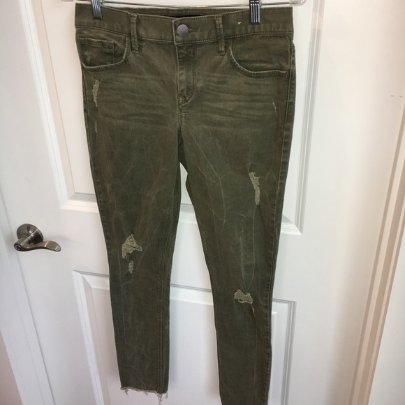 π₯HPπ₯Express Army Green Frayed Ankle Legging Jean - Picture 5 of 8