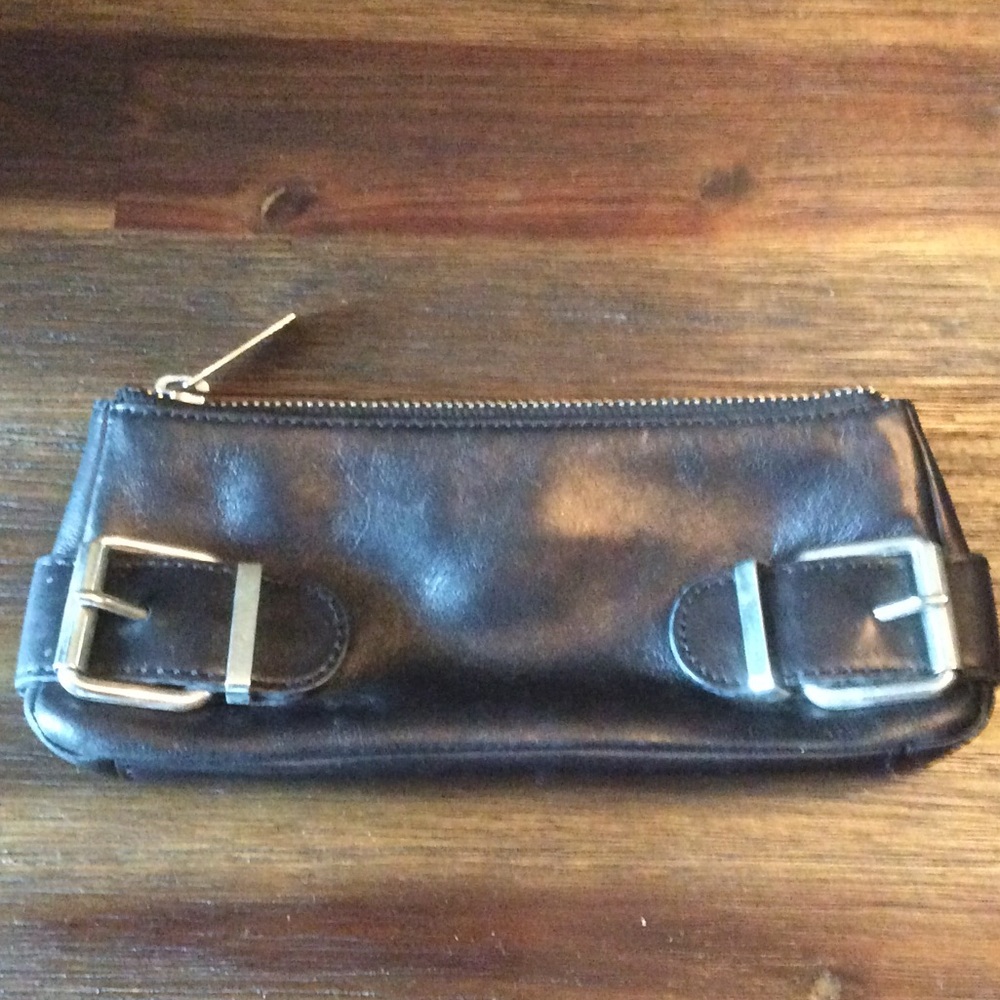Black leather zip clutch