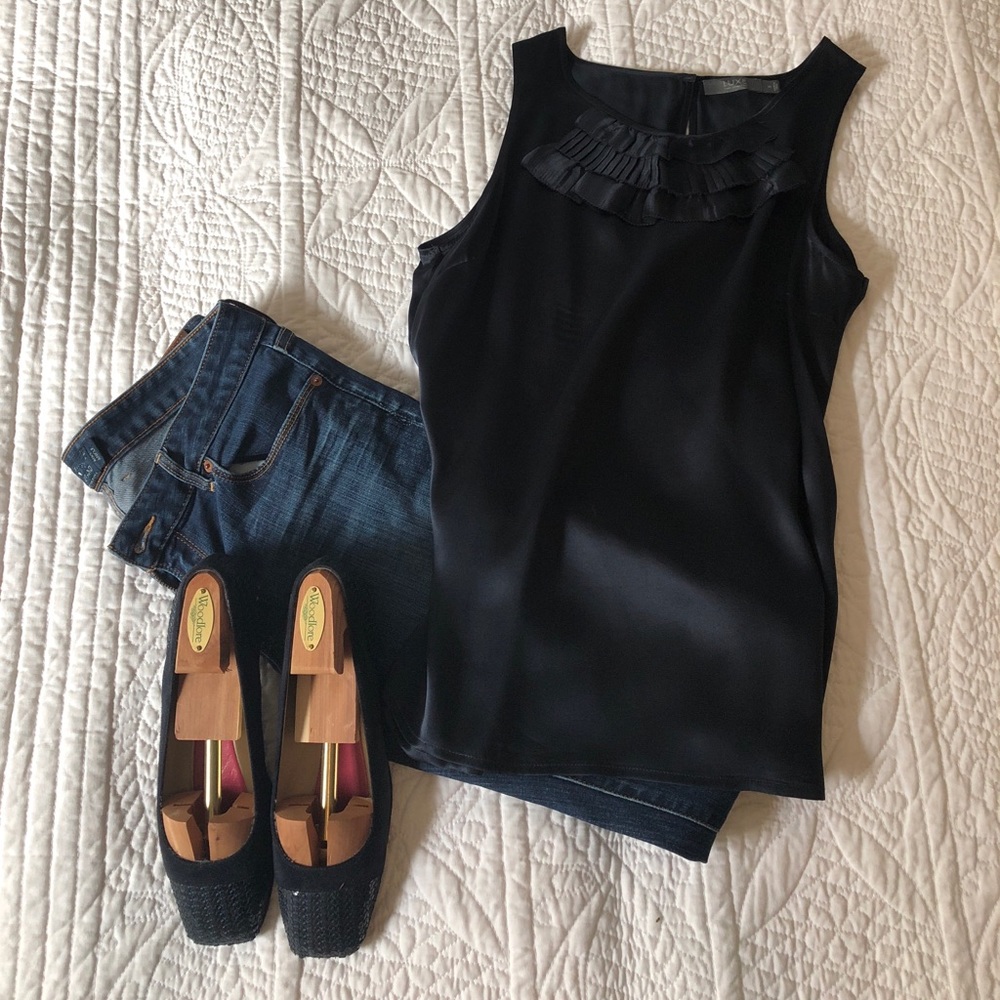 Navy Silk Sleeveless Blouse