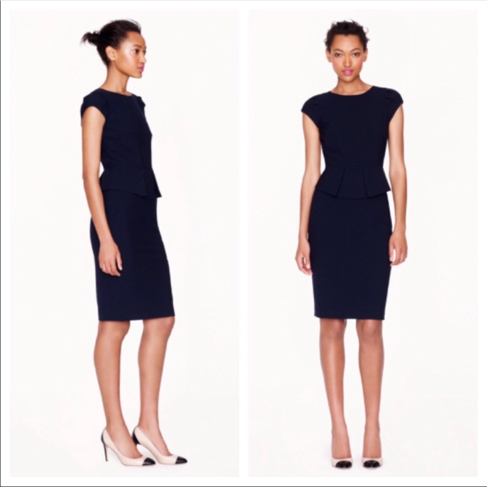 J Crew Black Wool Stretch Peplum dress