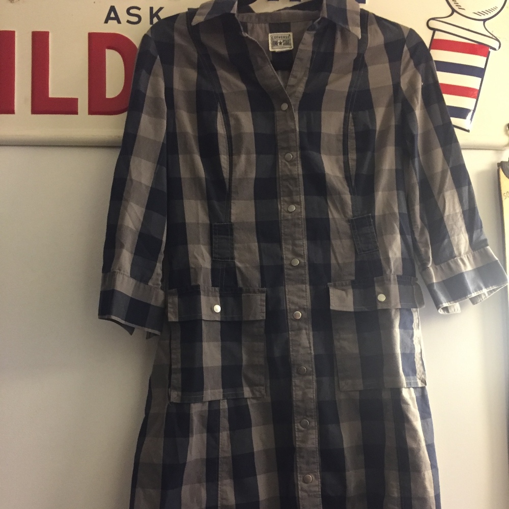 Plaid Shirt Dress from CONVERSE - S Grey & Blue