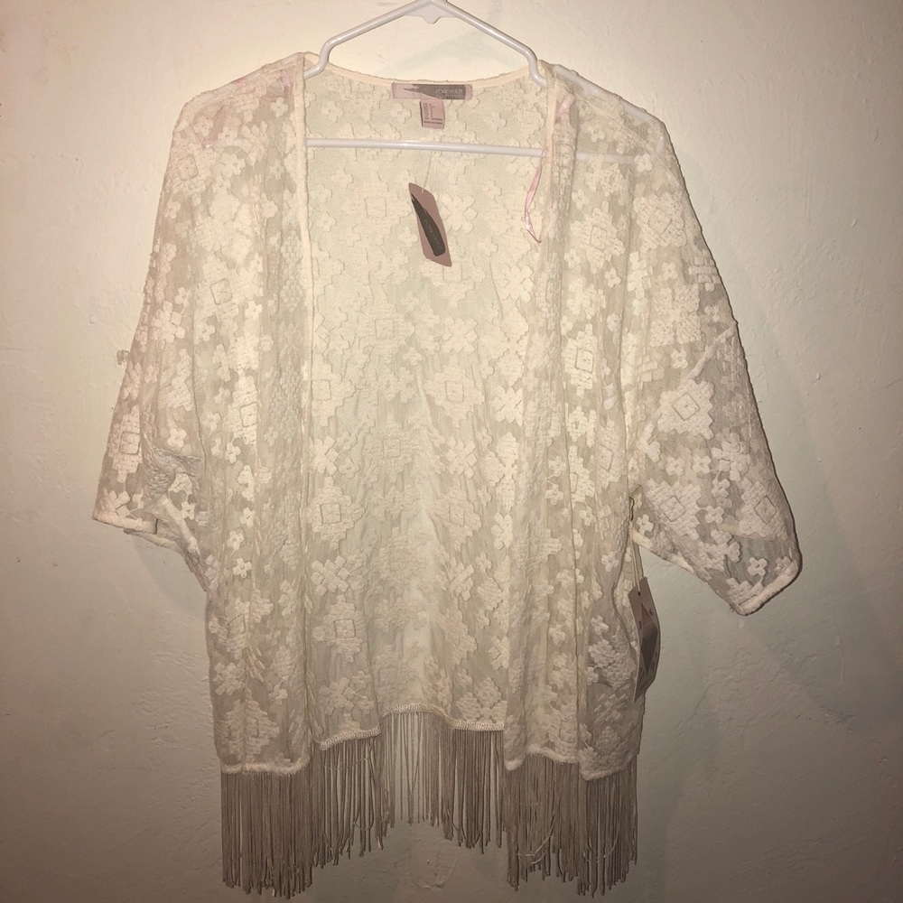 Southwest inspired print lace and fringe top