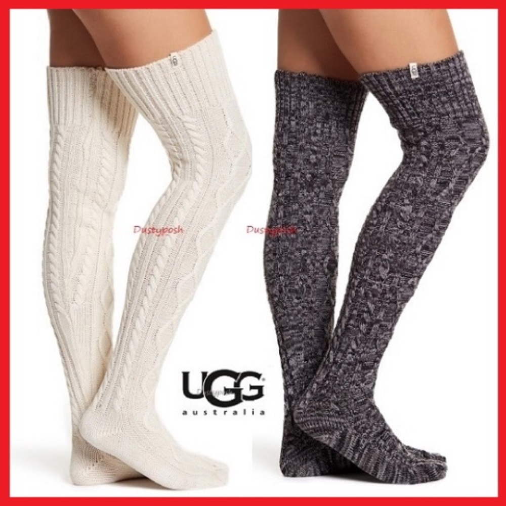 UGG Cable Knit Over The Knee Socks Thigh High Boot Cozy Bedroom Discontinued NWT