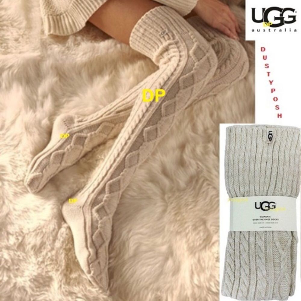 UGG Cable Knit Over The Knee Socks Thigh High Boot Cozy Bedroom Discontinued NWT - Picture 2 of 8