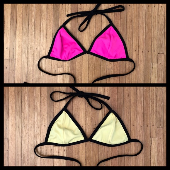 Other - Reversible Bikini Top Yellow Hot Pink Black EUC