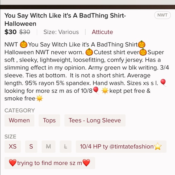 Halloween U Say WitchLike it'sABad Thing Shirt NWT - Picture 5 of 6