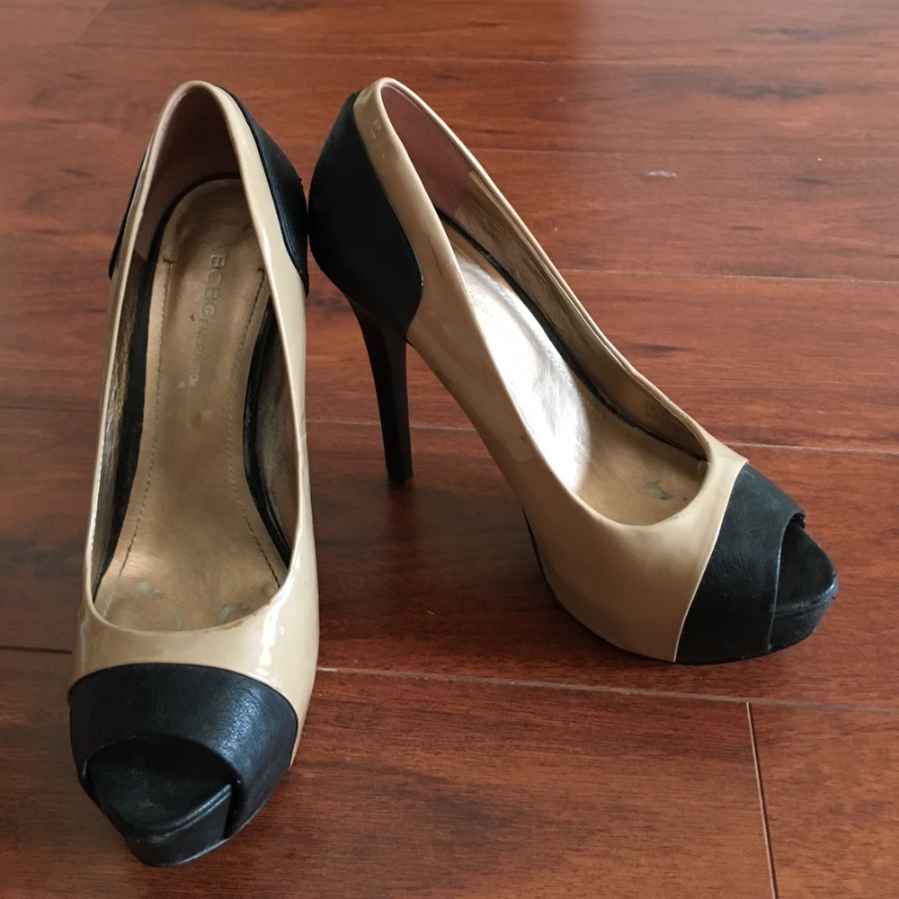 Black and beige heels